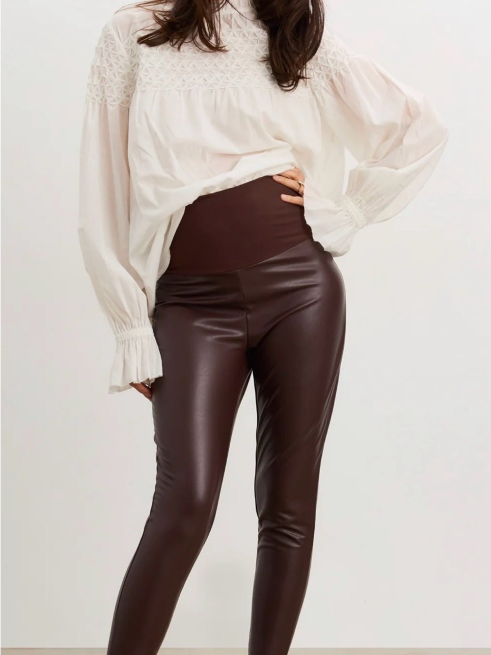 Hatch Brown Faux Leather High-Rise Maternity Leggings